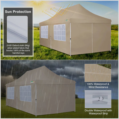 Partytent – Tuinklok – Tuinoverkapping – Pavilion – Overkapping – Waterdicht Oxford Stof – Verstelbare Hoogte – Afneembare Zijwanden - Khaki