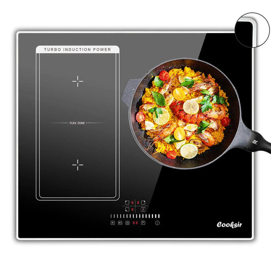 Inductie kookplaat - Induction Hob - Induction Cook Top - Inductie Fornuis - Elektrische Brander - Inductiekookplaat met frame - 60 cm - 3 platen - 6800W - Flexzone voor grill - Schuifbediening - Touch Control - Kinderbeveiliging - Zwart - QUORE