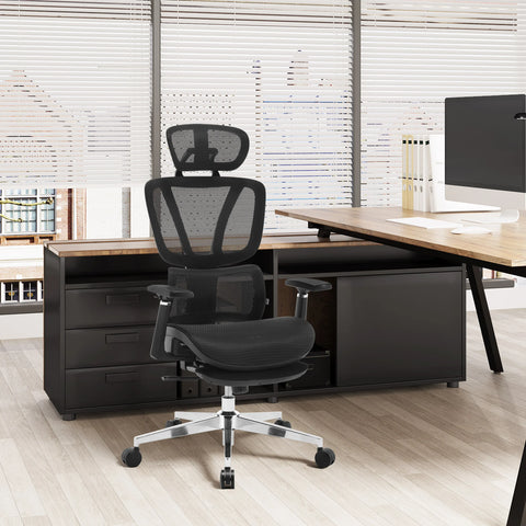 Ergonomische Bureaustoel - Bureau - Stoelen - Verstelbare Hoofdsteun - Lendensteun - 3D Armleuningen - Voetsteun - Draaibaar - 150 kg Draagkracht - Zwart