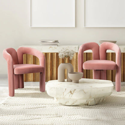 Eetkamerstoelen – Gestoffeerde Stoelen – Velvet Stoelen – Houten Stoelen – Comfortabele Zitting – Maximaal 150 Kg Draagvermogen - Roze