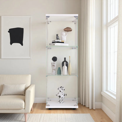 Rosahqnda Three-layer Glass Display Cabinet wardrobe with Doors and Locks, living room/office floor-to-ceiling glass shelf