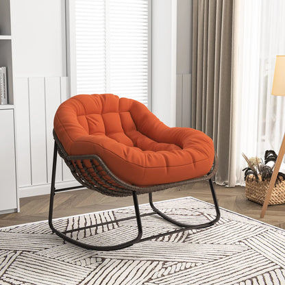 Schommelstoel – Relaxstoel – Fauteuil – Loungestoel – Wipstoel – Ergonomisch Ontwerp – Met Metalen Frame & Zacht Kussen – Oranje