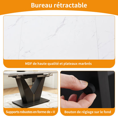 Uitschuifbare Eettafel – Verstelbare Tafel – Uitklapbare Tafel – Telescopische Eettafel – MDF Marmer Print – V-Vormige Poten – Draagvermogen 60 Kg - Olijf