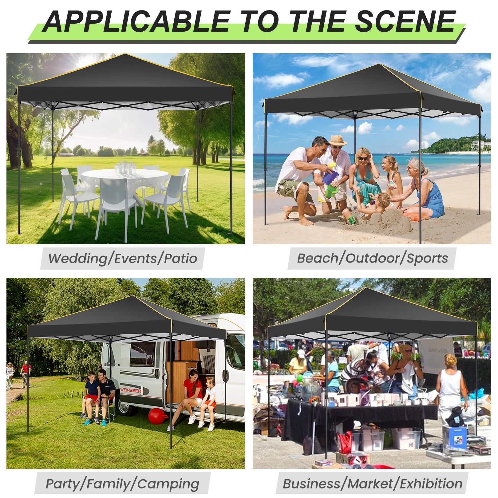 Opvouwbare Luifeltent – Tuin Tent – Partytent – Schaduwdoek – 3x3 Meter – Waterdicht Oxford Doek – Verstelbare Zijwanden - Zwart - QUORE