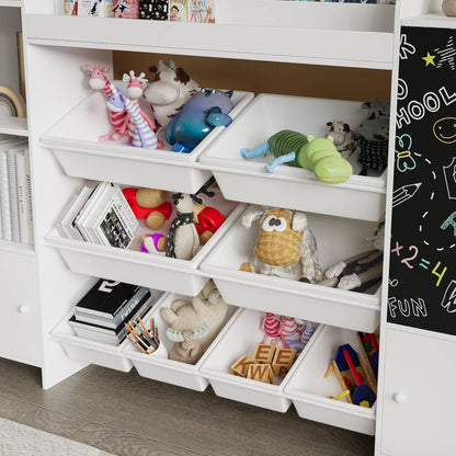 Kinderboekenplank – Kinderboekenrek – Speelgoedkast – Opbergrek Kind – Boekenkast Kinderkamer – Met Krijtbordwand – Afmetingen 137x30x94,5 cm – Veilig Milieuvriendelijk Hout