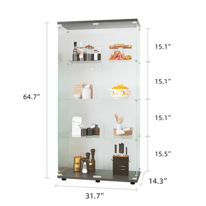 Vitrinekast – Glasvitrine – Displaykast – Opbergkast – Kast Met Dubbele Deuren – Zwart – Minimalistisch Design – 4 Legplanken – Eenvoudige Montage
