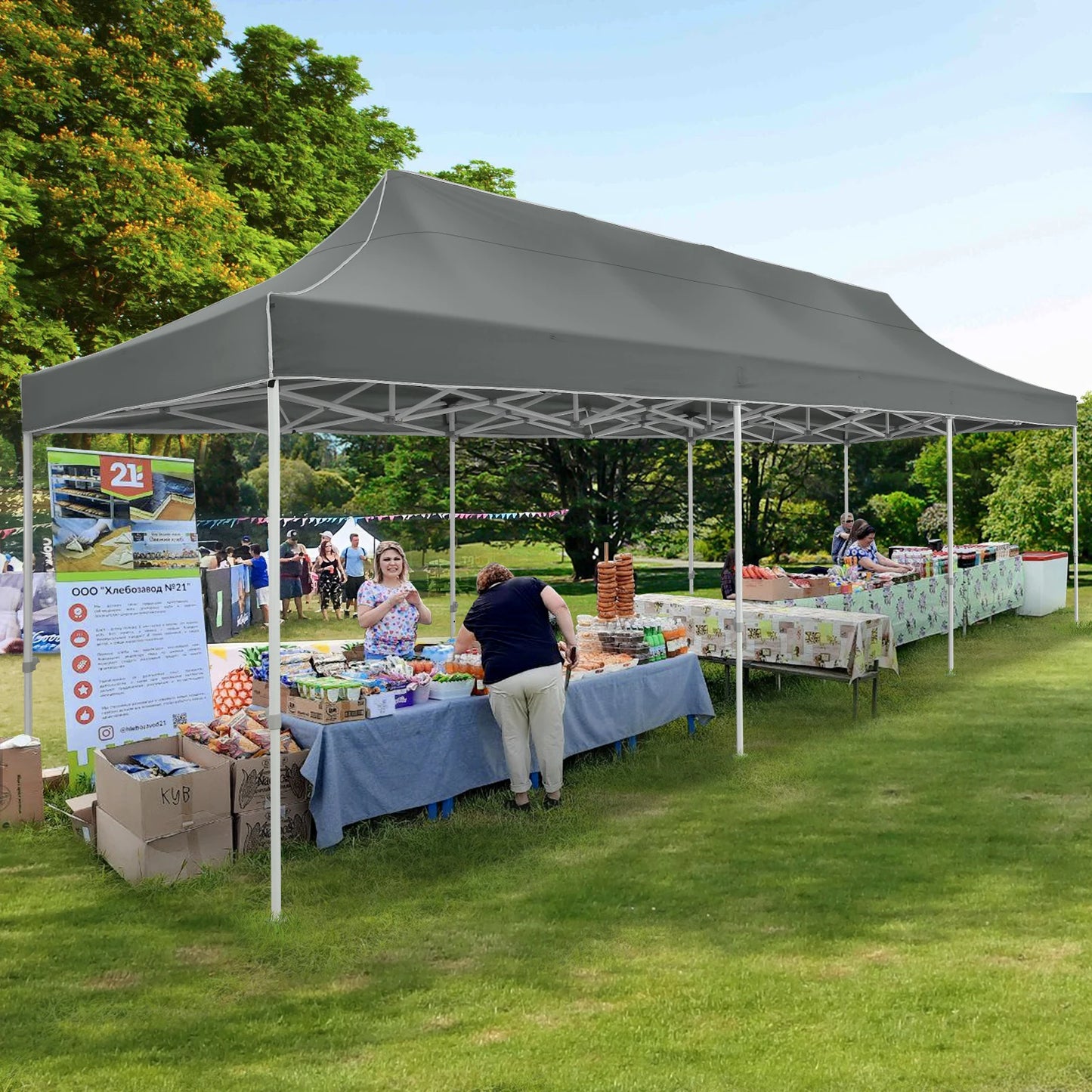 Partytent – Tuinpaviljoen – Evenemententent – Overkapping – 3x6 Meter – Staalframe – Waterdicht Met Zijwanden - Grijs