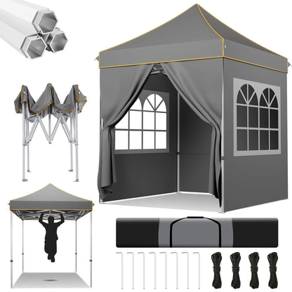 Partytent –  Pop-Up Luifel – Zonnescherm – Overkapping – Tuinpaviljoen – Waterdicht Oxford Doek – Verstelbare Hoogte - 2 x 2 Meter - Grijs