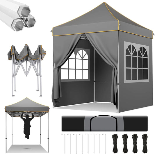 Partytent –  Pop-Up Luifel – Zonnescherm – Overkapping – Tuinpaviljoen – Waterdicht Oxford Doek – Verstelbare Hoogte - 2 x 2 Meter - Grijs