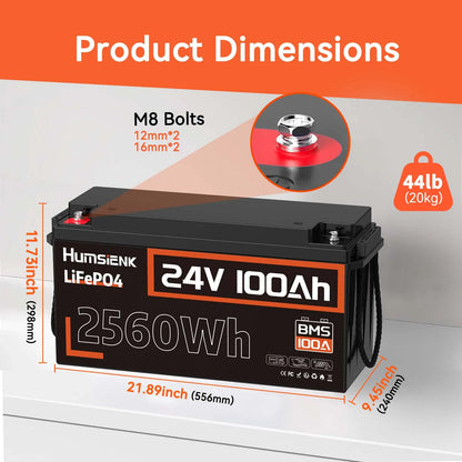 24V 100Ah LiFePO4 Accu – Lithium Batterij – Caravan Accu – Camper Accu – Zonne-energie Accu – Hoog Capaciteit – 15.000 Cycli Levensduur