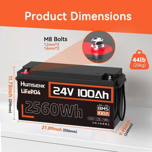 24V 100Ah LiFePO4 Accu – Lithium Batterij – Caravan Accu – Camper Accu – Zonne-energie Accu – Hoog Capaciteit – 15.000 Cycli Levensduur