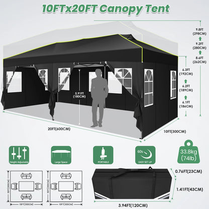 Pop-Up Tent – Partytent – Tuin Tent – Markt Tent – Waterdicht 210D Oxford Polyester – Verstelbare Hoogte – UPF 50+ Zonbescherming - Wit - QUORE