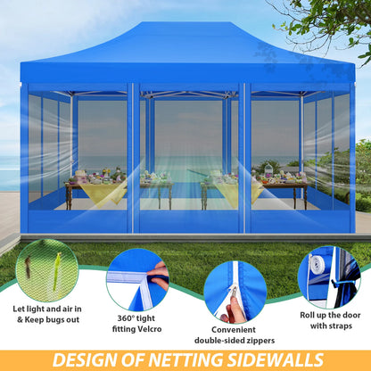 Tuinpaviljoen – Tuinhuisje – Pop-Up Tent – Buitenverblijf – Luifel – Waterdicht Frame – Verstelbare Hoogte - Blauw