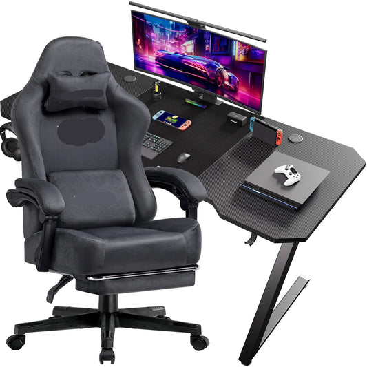 Gaming Tafel en Stoel Set – Gaming Bureau – Gamestoel – Computerbureau met Stoel – Ergonomische Werkplek – Verstelbare Stoel – Stevig Metalen Frame – 360° Draaibare Zitting