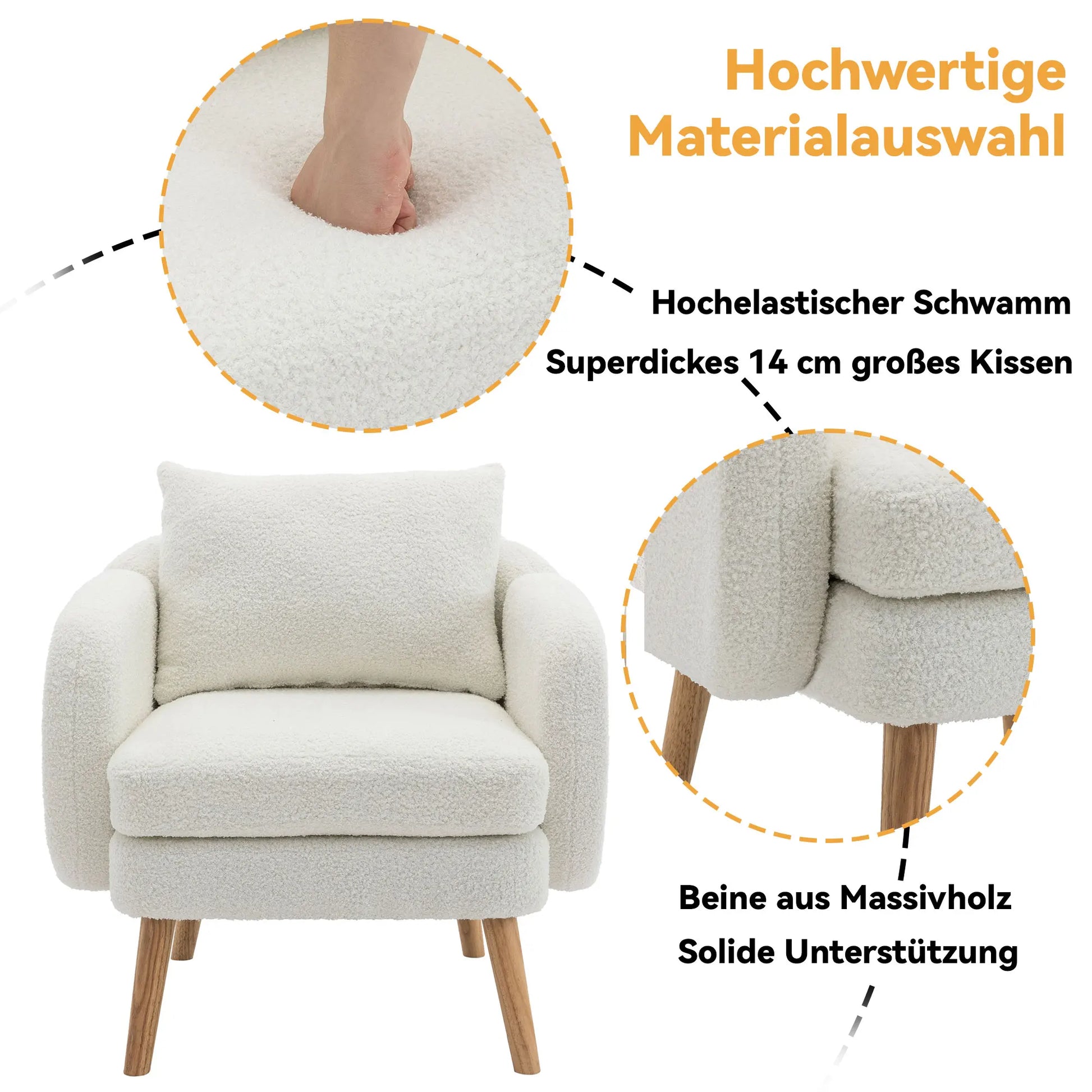 Relaxstoel – Lounge Stoel – Fauteuil – Zetel – Teddyfluweel – Ergonomische Rugsteun – Stevig Houten Frame - Wit - QUORE