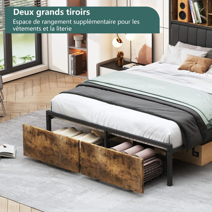 Bedframe – Bedombouw – Bedframe Met Opbergruimte – Slaapbank – Led Bed – Zwart – 160x200 cm – LED Verlichting & USB Poorten