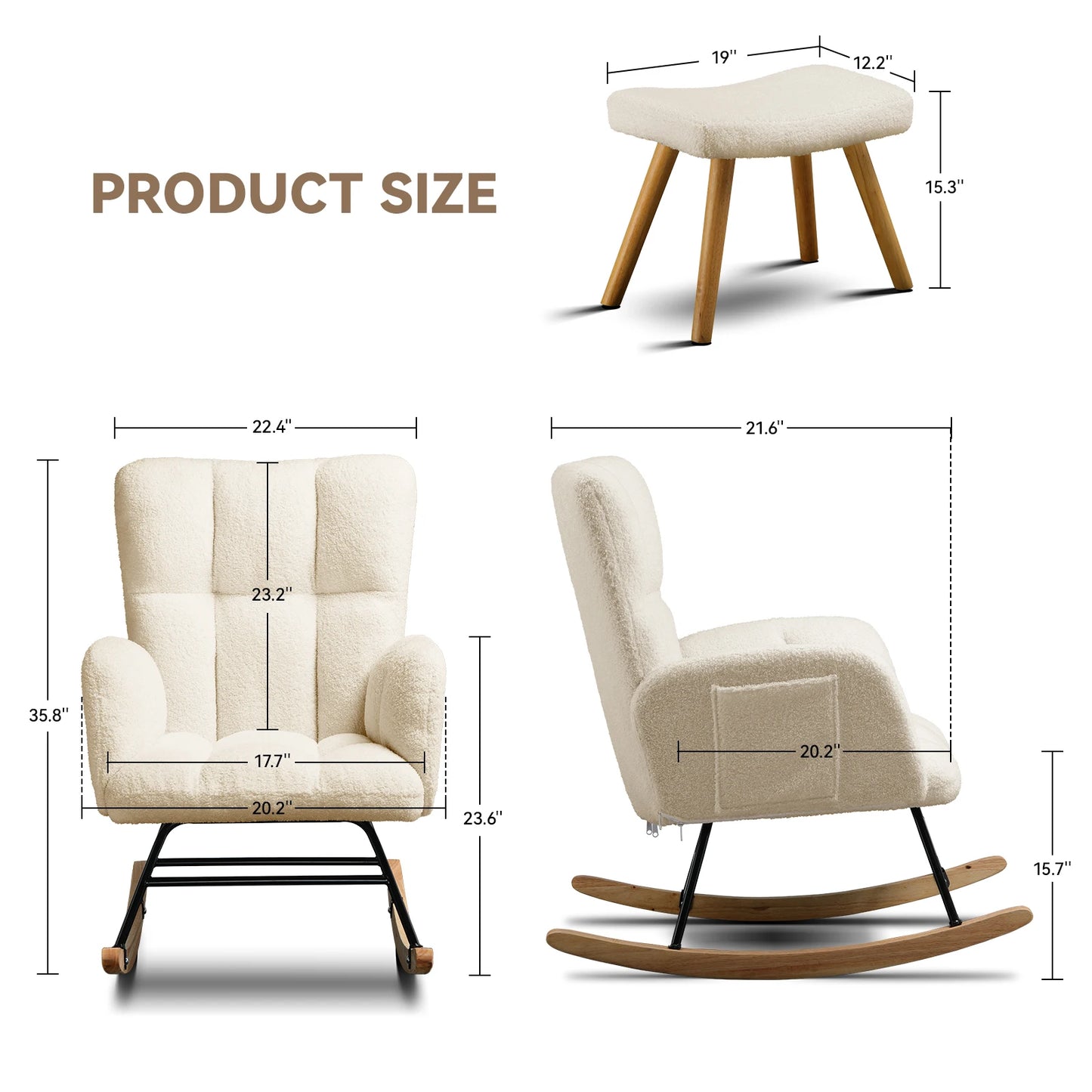 Schommelstoel – Relaxstoel – Fauteuil – Voedingsstoel – Loungestoel – Beige Teddy Stof – Ergonomisch Met Armleuningen