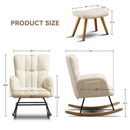 Schommelstoel – Relaxstoel – Fauteuil – Voedingsstoel – Loungestoel – Beige Teddy Stof – Ergonomisch Met Armleuningen