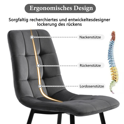 Eetkamerstoelen – Kuipstoelen – Keukenstoelen – Gestoffeerde Stoelen – Stoelen Met Rugleuning – Luxe Velvet Bekleding – Stevig Metalen Onderstel – Set Van 4 – Grijs - QUORE