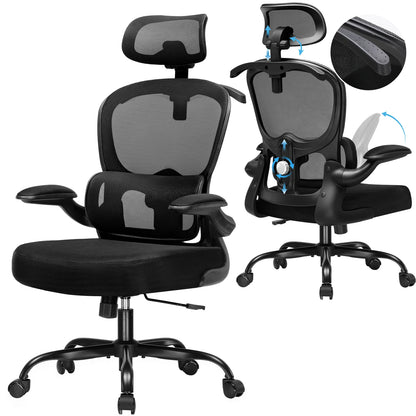 Bureaustoel – Ergonomische Stoel – Office Chair – Computerstoel – Bureaustoelen – Verstelbare 3D Hoofdsteun – Inklapbare Armleuningen Met Jas- en Tassenhaak