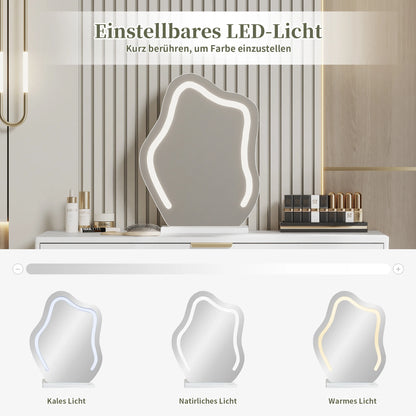 Make-uptafel – Kaptafel – Kosmetische tafel – Make-up dressing – Witte dressing table – LED-spiegel met 3 lichtstanden – Grote lades en flexibel ontwerp