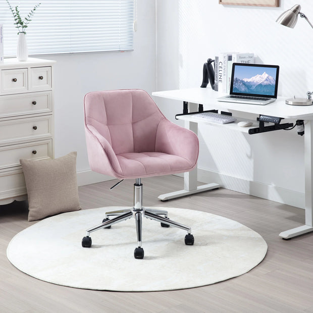 Office Chair - Work Chair - Chairs - Adjustable Height - Armrests - Comfortable Seat - Velvet - 360° Rotatable - Ergonomic - Pink Velvet