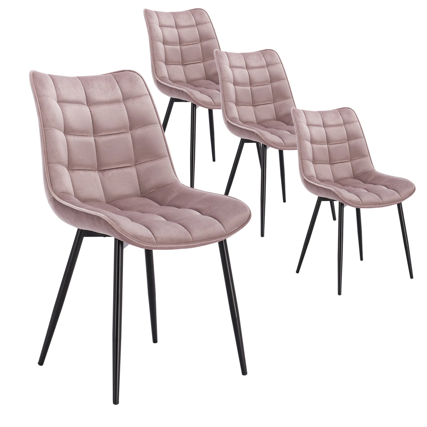 Eetkamerstoelen – Stoelen – Design Stoelen – Comfortabele Stoelen – Lederlook Bekleding – Ergonomische Rugleuning – Metalen Pootjes - Set van 4 - Fluweel Roze - QUORE