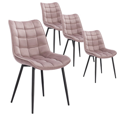 Eetkamerstoelen – Stoelen – Design Stoelen – Comfortabele Stoelen – Lederlook Bekleding – Ergonomische Rugleuning – Metalen Pootjes - Set van 4 - Fluweel Roze - QUORE