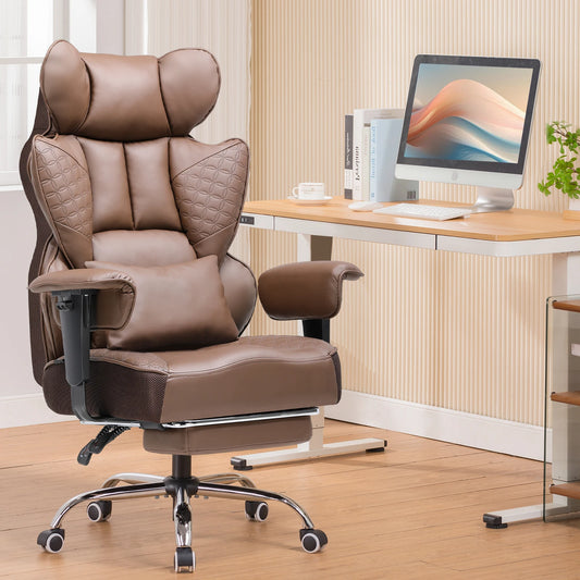 Gaming Stoel - Bureaustoel - Gamestoel - Ergonomische Bureaustoelen - Verstelbare Armleuningen & Pocket Spring Lendensteun – Bruin