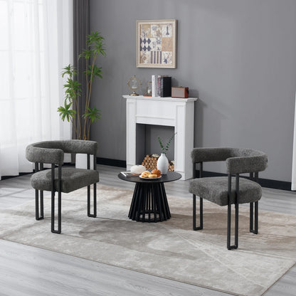 Eetkamerstoelen - Eetstoelen - Keukenstoelen - 2 Stuks - Moderne Stijl - Ergonomische - met Rugleuning - Armleuning - Voor Keuken - Eetgedeelte - Chenille-stof Zitje - Metalen Voeten - 61.5 x 72 x 51.5 cm - Donkergrijs