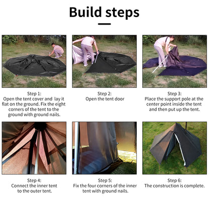 Ultralichte Tipi Tent met Schoorsteen & Dubbele Laag - 1 Persoons - Bushcraft Hot Tent voor 3 Seizoenen