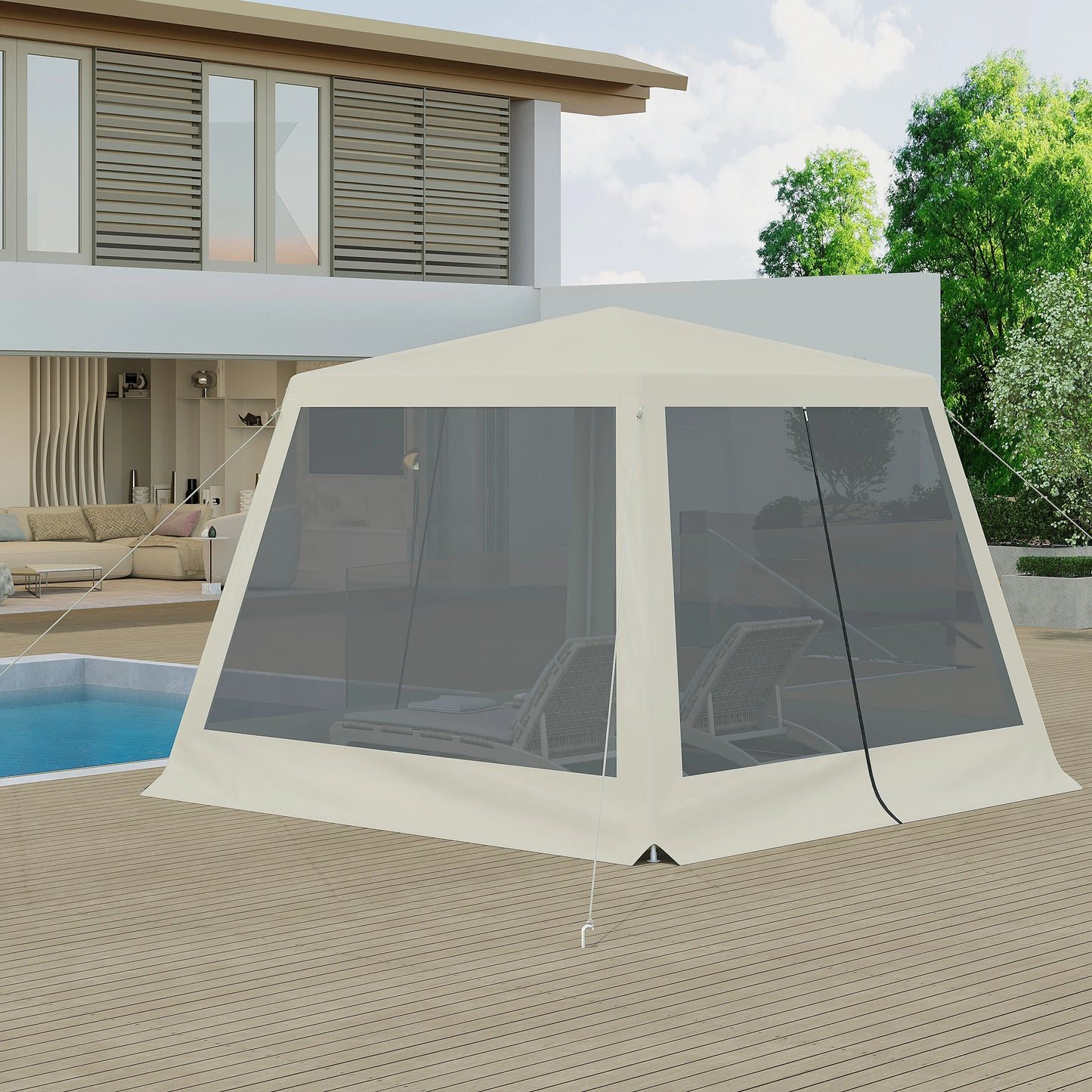 Tuinpaviljoen - met Muskietennet – Partytent - 3x3m - Kap - Waterdichte - Partytent - met Gaaswanden – Pergola voor Terras - Tuin of Feestjes Buiten - Beige