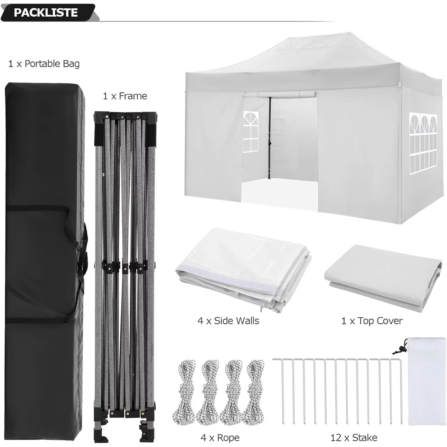 Paviljoen - Tuinpaviljoen - Partytent - Tuintent - Pop-up Kliksysteem - Stabiel - Vouwtent - met 4 Zijwanden - Opvouwbaar - Waterdicht - Winterbestendig - 50+UV-Bescherming - voor Tuin - Buiten - Achtertuin - 3 x 4.5 m - Wit - QUORE