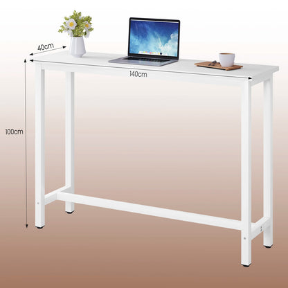 Bartafel - Tafel - Bistrotafel - 140x40x100cm - Met Voetsteun en Metalen Frame - Ontbijttafel - Eettafel - Koffietafel of Sidetable - Wit - QUORE