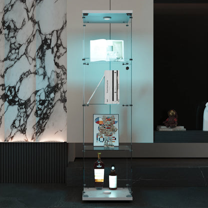 Vitrinekast – Glazen kast – Opbergkast – Vitrine – Showkast – Gehard glas en MDF – LED-verlichting en slot