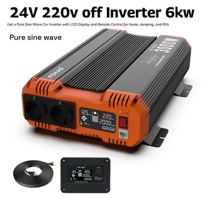 Pure Sine Wave Omvormer – Zuivere Sinusgolf Inverter – 3000W Continu Vermogen – 24V DC Naar 230V AC – Aluminium Behuizing – Koelribben