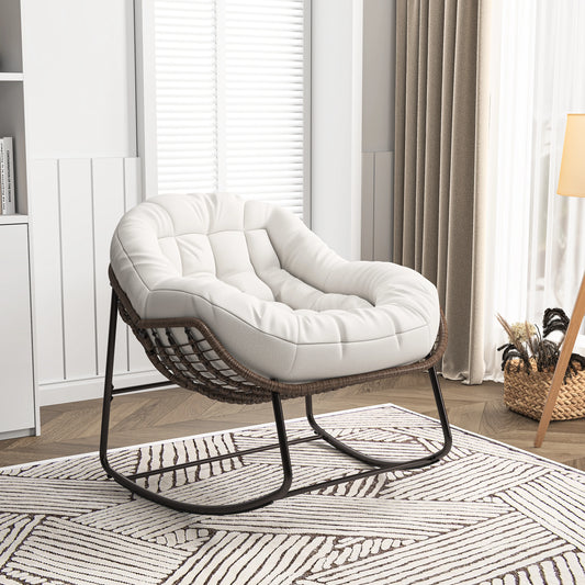 Rotan stoel – Schommelstoel – Lounge stoel – Rieten stoel – Tuinstoel – Ergonomisch ontwerp – Waterafstotend polyester – 105x90x80 cm – Oversized zitcomfort