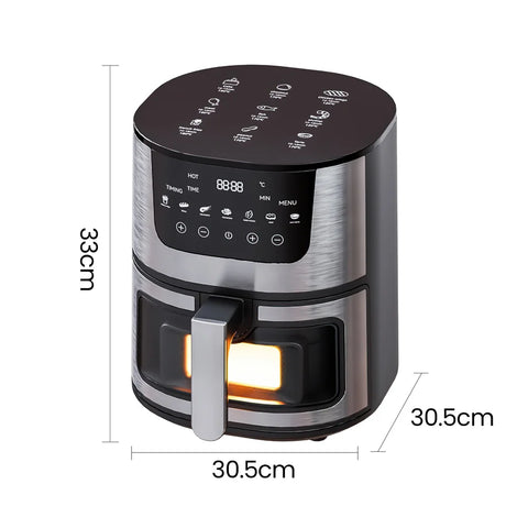 Digital Airfryer - PFAS free - Large 7 Liter - Hot air fryer - Black - Digital screen - Including height-adjustable Grill rack - with Touch Control - non-Basket &amp; Visible windows - Family size