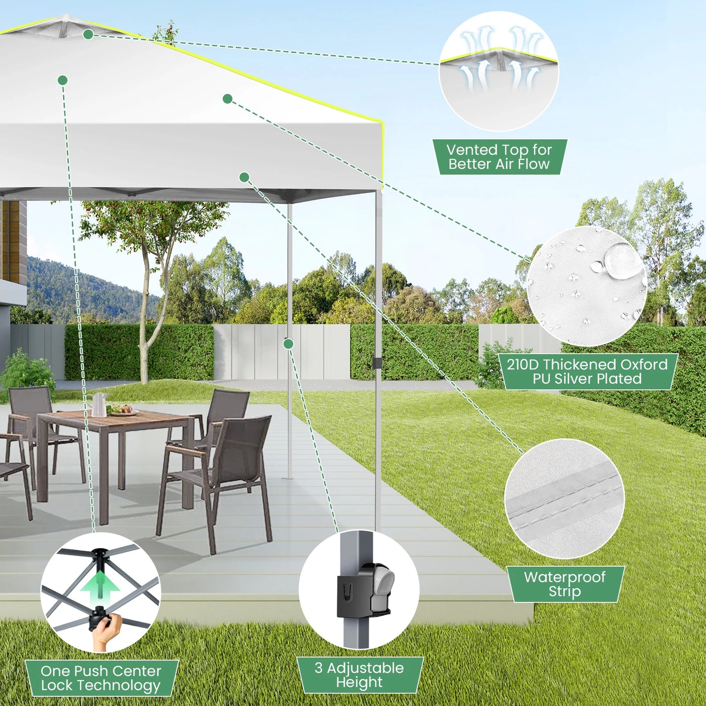 Pop-Up Tent – Vouwtent – Evenemententent – Marktkraamtent – Waterdicht Oxford Doek – UPF 50+ Bescherming – Verstelbare Hoogte - 3 x 3 m - Wit
