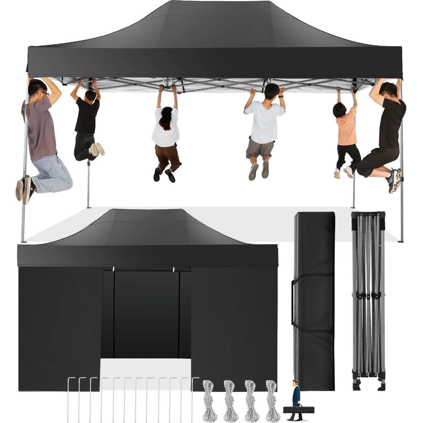 Partytent – Opvouwbare Tent – Tuinkamer – Overkapping – Waterdicht – 3x4,5 Meter – UV-Beschermd - Zwart - QUORE