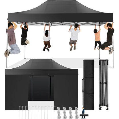 Partytent – Opvouwbare Tent – Tuinkamer – Overkapping – Waterdicht – 3x4,5 Meter – UV-Beschermd - Zwart - QUORE