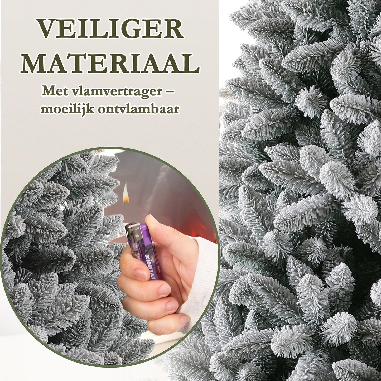 Witte Kunstkerstboom – Kunstkerstboom – Nephboom – Kerstboom Met Sneeuweffect – Winterboom – 210 cm Hoog – 100% PVC Met 1381 Takpunten & Metalen Standaard