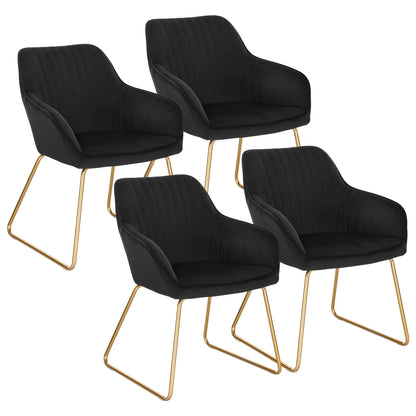 Eetkamerstoelen – Set van 4 - Fluwelen Stoelen – Comfortabele Stoelen – Metalen Pootjes – Ergonomisch Ontwerp – Zithoogte 45 Cm - Zwart