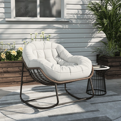 Rotan stoel – Schommelstoel – Lounge stoel – Rieten stoel – Tuinstoel – Ergonomisch ontwerp – Waterafstotend polyester – 105x90x80 cm – Oversized zitcomfort