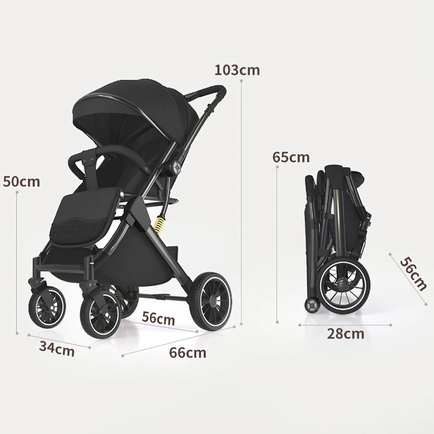 Kinderwagen - Babywagen - Wandelwagen - Opvouwbaar - Lichtgewicht Reisbuggy - Hoog Landscape Ontwerp - Schokabsorberende Kinderwagen - Zwart