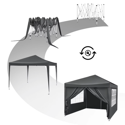 Paviljoen - Tuinpaviljoen - Partytent - Tuintent - Pop-up Kliksysteem - Stabiel - Opvouwbaar - Waterdicht - Winterbestendig - 50+UV-Bescherming - voor Tuin - Buiten - Achtertuin - 210D Oxford-doek - Ijzeren Buis - 5~10M² - 3 x 3 m - Grijs