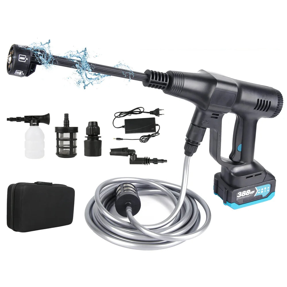 Hogedrukreiniger - Terrasreiniger - Hogedrukreiniger Accu - Elektrische Hogedrukreiniger - 200Bar  - 6-in-1 - Draadloos Spuitpistool - voor Auto - Tuin - Terras - 3500W - 18V - Zwart