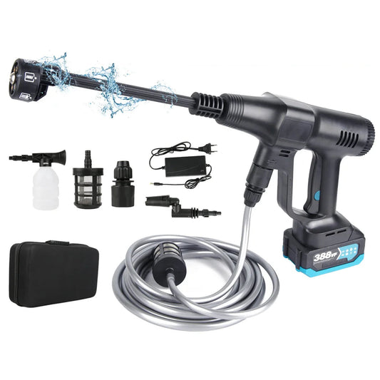 Hogedrukreiniger - Terrasreiniger - Hogedrukreiniger Accu - Elektrische Hogedrukreiniger - 200Bar  - 6-in-1 - Draadloos Spuitpistool - voor Auto - Tuin - Terras - 3500W - 18V - Zwart