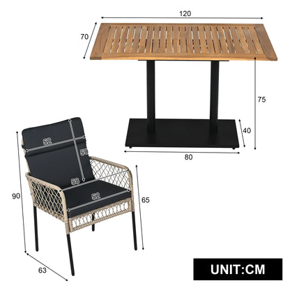 Tuinmeubelset - 5-Delige Eettafelset – Tuinset – Balkonset – Terrasmeubilair – Buitentafel – Acaciahout – Polyrattan Stoelen - Donkergrijs