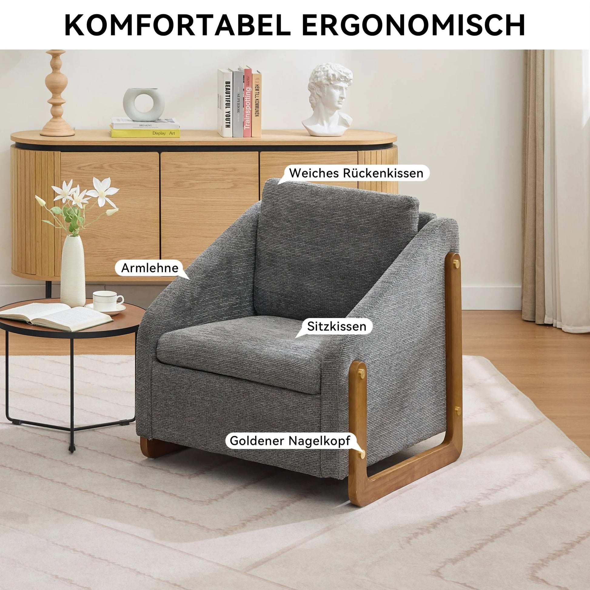 Fauteuil – Loungefauteuil – Relaxstoel – Zetel – Teddystof – Ergonomisch Comfort – Opbergruimte - 201 x 85 x 90 cm - Donkergrijs - QUORE